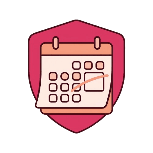 Illustration of a calendar with a shield behind it, representing event cancellation coverage