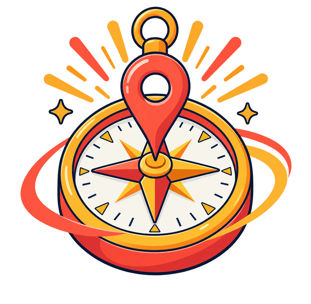 Illustration of a compass with a location pin, representing local event discovery